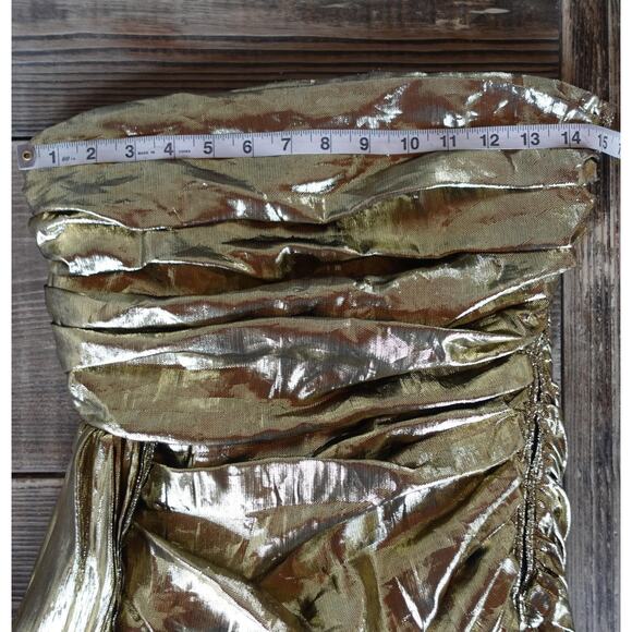 Vintage Helene Sidel Top 10 Gold Metallic Ruched Strapless Party 90s Retro Glam - Picture 6 of 11